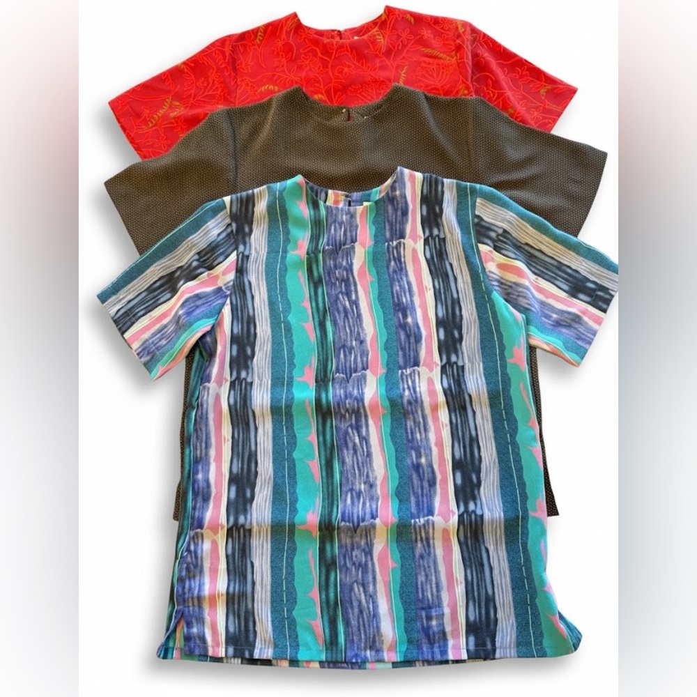 Rene Margo VINTAGE 3 Pc. Short Sleeve Patterned Dress Shirt Bundle Small